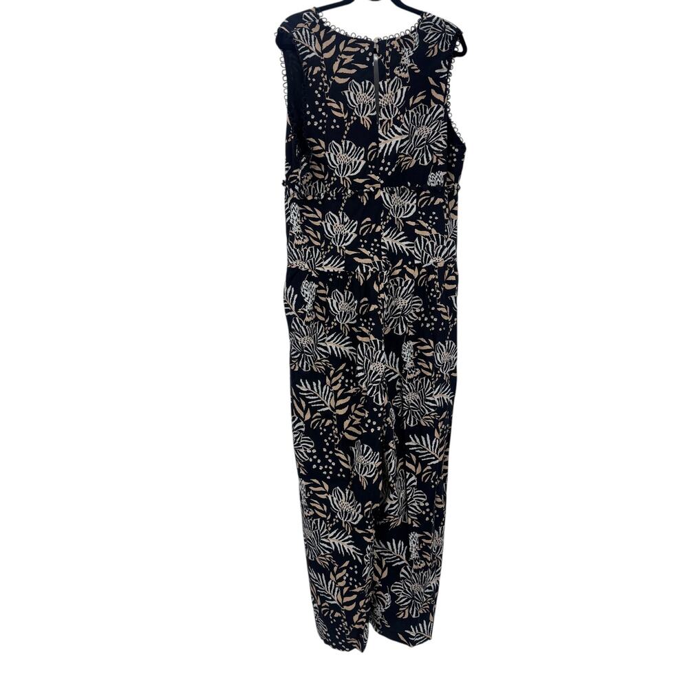 Farm Rio Anthropologie Printed V-Neck Jumpsuit Wide Leg Floral Birds Size L NWT - Picture 7 of 10